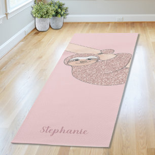Tapis De Yoga Parties scintillant rose pâle Sloth Personnalisé