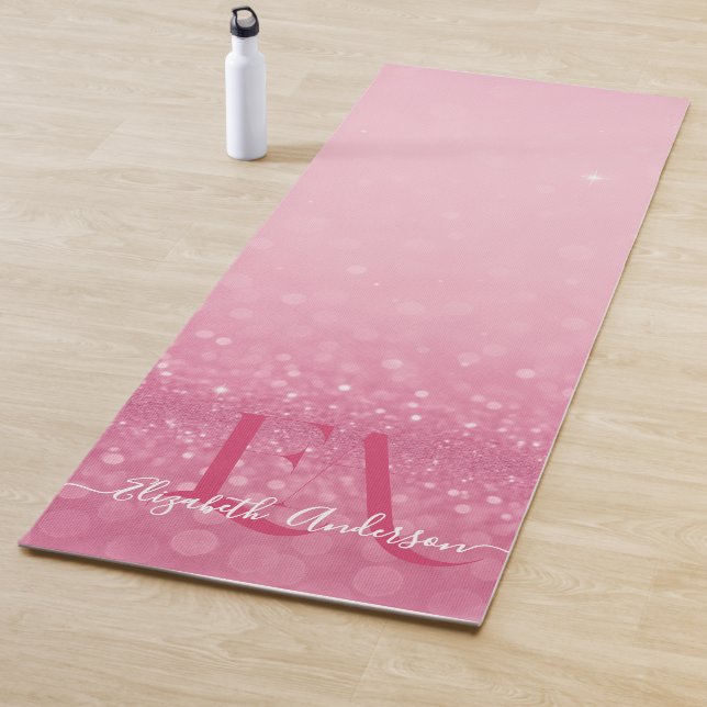 Tapis De Yoga Parties scintillant rose Yoga Mat avec initiales e (En situation)