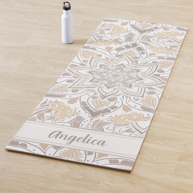 Tapis De Yoga Pastel Peach Mandala Yoga Mat avec nom personnalis (En situation)