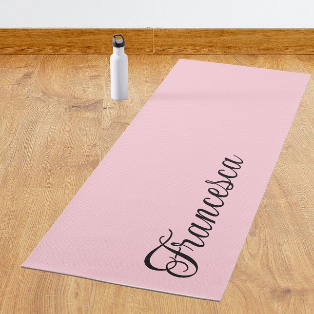 Tapis De Yoga Pastel Pink Nom de la calligraphie | Style simple (Créateur téléchargé)