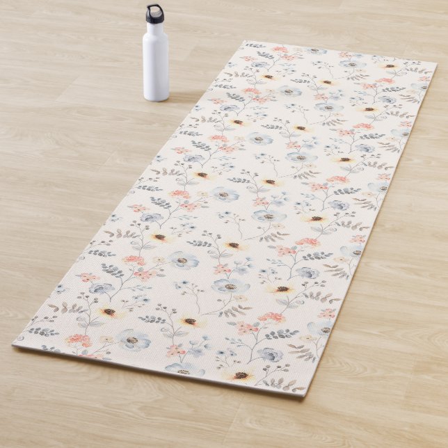 Tapis De Yoga Pastel Poppy Floral Garden Motif (En situation)