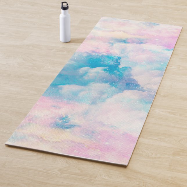 Tapis De Yoga Pastel Rainbow Ciel nuageux (En situation)