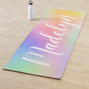 Tapis De Yoga Pastel Rainbow Watercolor Nom du script personnali