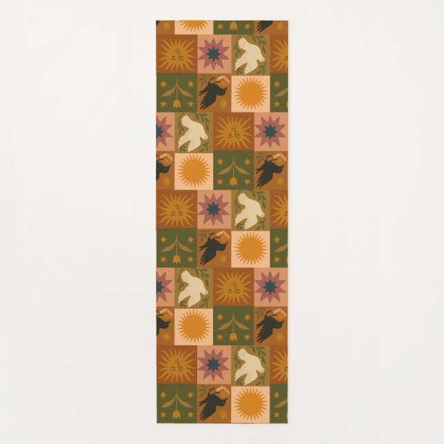 Tapis De Yoga Patchwork céleste bohémien avec symboles mystiques (Devant)