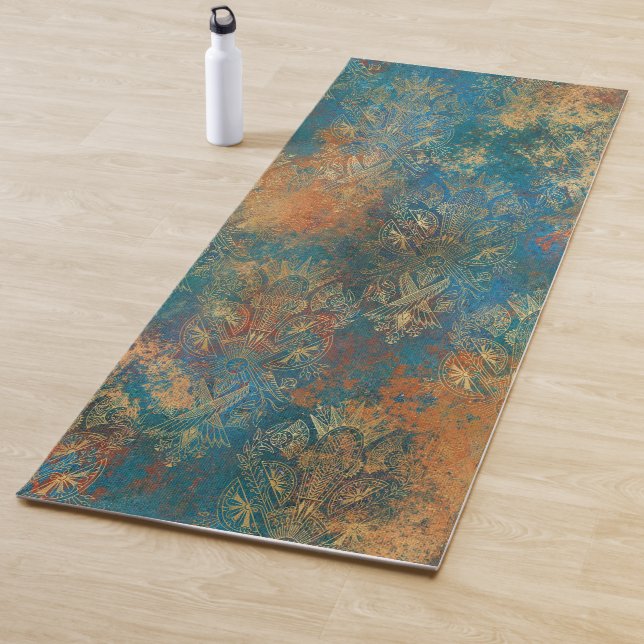 Tapis De Yoga Patine de cuivre sarcelle    (En situation)