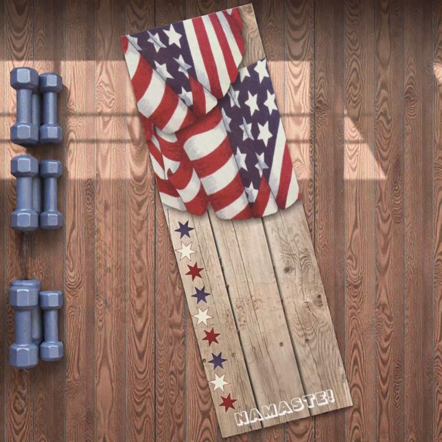 Tapis De Yoga Patriotic US Red White Blue Stars Namaste Custom (patriotic yoga mat with template text overhead view )