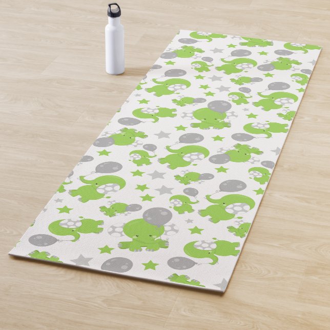 Tapis De Yoga Pattern of Green Elephants, Cute Elephants, stars (En situation)
