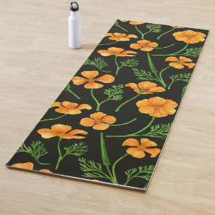 Tapis De Yoga Pavot de Californie, fleurs d'été, orange wil