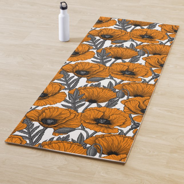 Tapis De Yoga Pavot orange sur blanc (En situation)