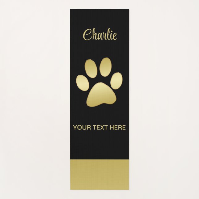 Tapis De Yoga Paw chien brillant en or sur un arrière - plan noi (Devant)