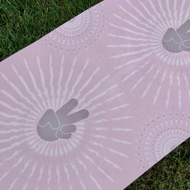 Tapis De Yoga Peace Be with You Yoga Mat (Hand Peace Sign Over Tie Dye Effect and mandalas on the border by Awakening Graphics)