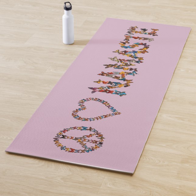 Tapis De Yoga Peace Love Namaste Butterflies - Pink Meditation (En situation)
