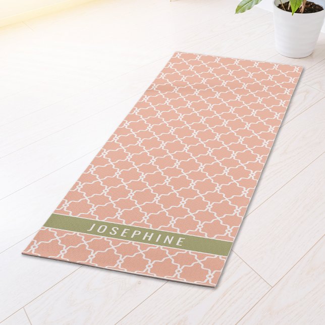 Tapis De Yoga Peach Pink And Olive Green Trellis Pattern (Créateur téléchargé)