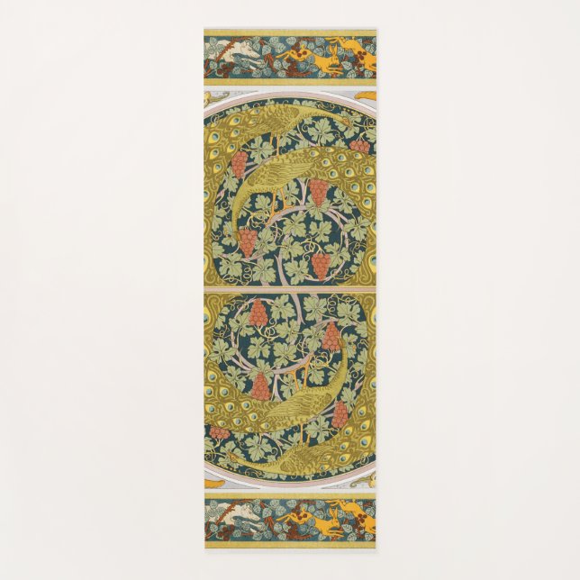 Tapis De Yoga Peacock Art Nouveau Style rond design complexe (Devant)