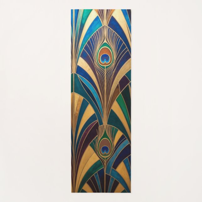 Tapis De Yoga Peacock Jewel Tone Art Deco Feather (Devant)