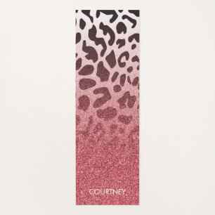 Tapis De Yoga Peau rose de léopard de parties scintillantes