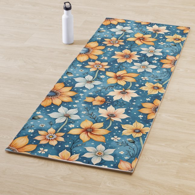 Tapis De Yoga Pêche et blanc Floral Yoga Mat (En situation)
