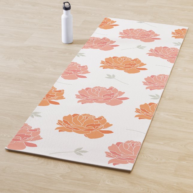 Tapis De Yoga Pêche mignonne et pivoines oranges Motif floral (En situation)