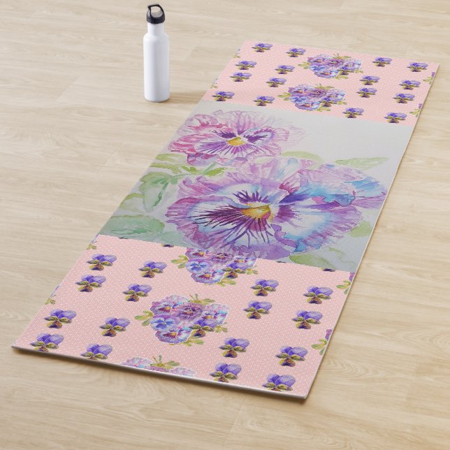 Tapis De Yoga Peint à la main Pansy Rose Pansies floral Yoga Mat (En situation)