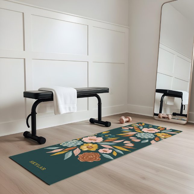 Tapis De Yoga Peinture Abstraite à la florale et à l'huile de fe (Abstract Botanical Floral & Leaf Oil Painting Yoga Mat)
