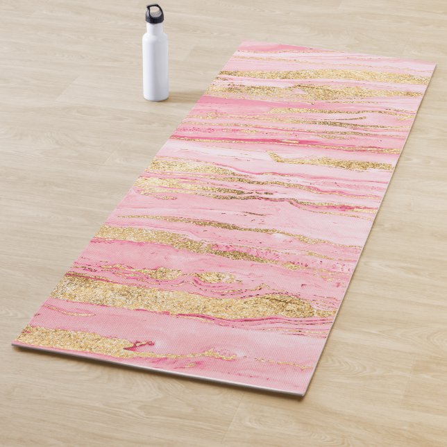 Tapis De Yoga Peinture Abstraite en marbre rose élégant (En situation)
