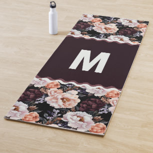 Tapis De Yoga Peonies sombres Motif floral   Monogramme