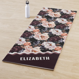 Tapis De Yoga Peonies sombres Motif floral Monogramme
