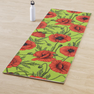 Tapis De Yoga Pépites, rouge et vert sur le vert citron