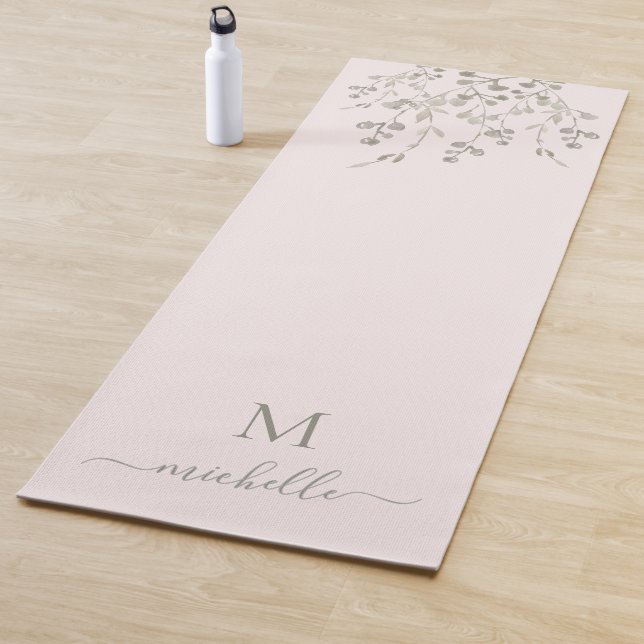Tapis De Yoga Personalized Botanical Watercolor Monogram Pink (En situation)