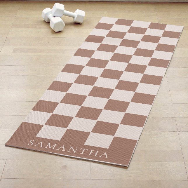 Tapis De Yoga Personalized Modern Brown Simple Checkered Pattern (Personalized Modern Brown Simple Checkered Pattern Yoga Mat)
