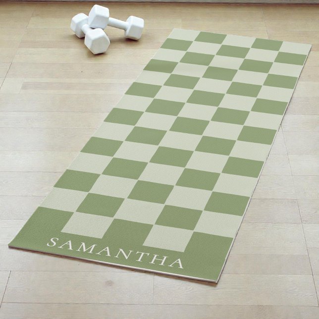 Tapis De Yoga Personalized Modern Green Simple Checkered Pattern (Personalized Modern Green Simple Checkered Pattern Yoga Mat)
