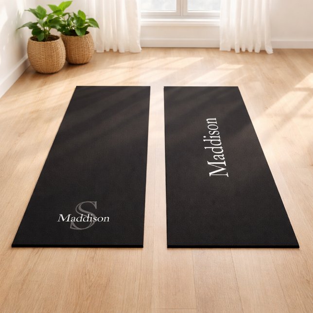 Tapis De Yoga Personalized Name Monogram Black Charcoal Gray (Créateur téléchargé)