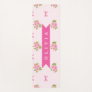 Tapis De Yoga Personalized Pink Coquette Girly Bow Floral Name