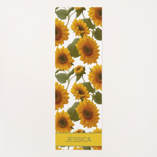 Tapis De Yoga Personalized Sunflower Bloom Floral Pattern Custom (Devant)