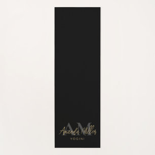Tapis De Yoga Personnalisé Avec Le Nom Black Gold Moderne Monogr