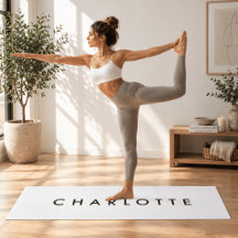Tapis de Yoga Personnalisé Blanc Moderne avec Nom