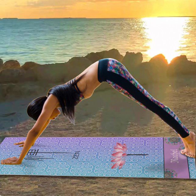 Tapis De Yoga Personnalisé bleu violet Mandala Motif Lotus Zen K (Créateur téléchargé)