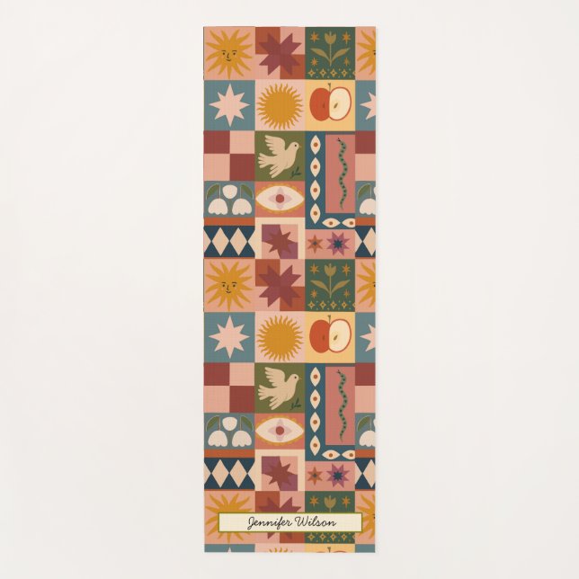Tapis De Yoga Personnalisé Bohème Céleste Patchwork Mystique (Devant)