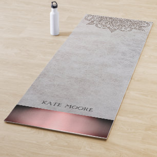 Tapis De Yoga Personnalisé élégant Rose Mandala Gold Metallic