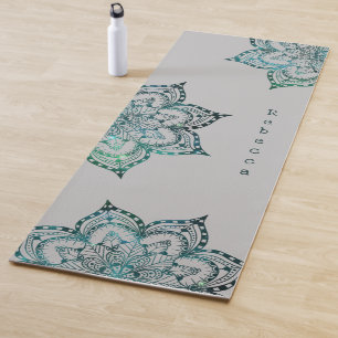 Tapis de Yoga Personnalisé Mandala Bleu Vert et Gr
