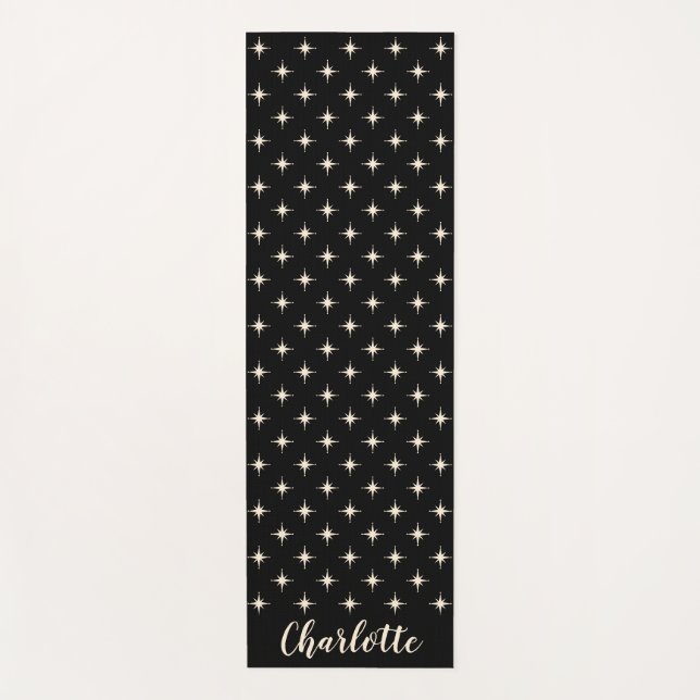 Tapis De Yoga Personnalisé milieu du siècle moderne Black Retro (Devant)