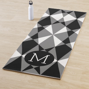 Tapis De Yoga Personnalisé Monogramme noir blanc Carrés mosaï