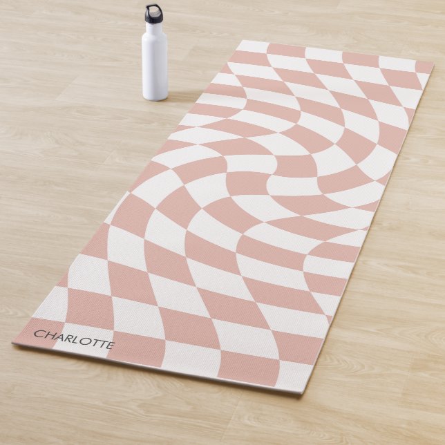 Tapis De Yoga Personnalisé Retro Dusty Rose Wavy À damiers (En situation)