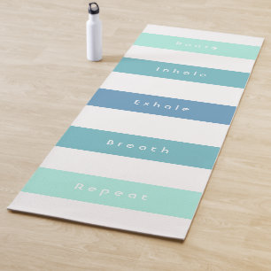 Tapis De Yoga Personnalisé Vert Bleu Pause Inhale Exhale Respira