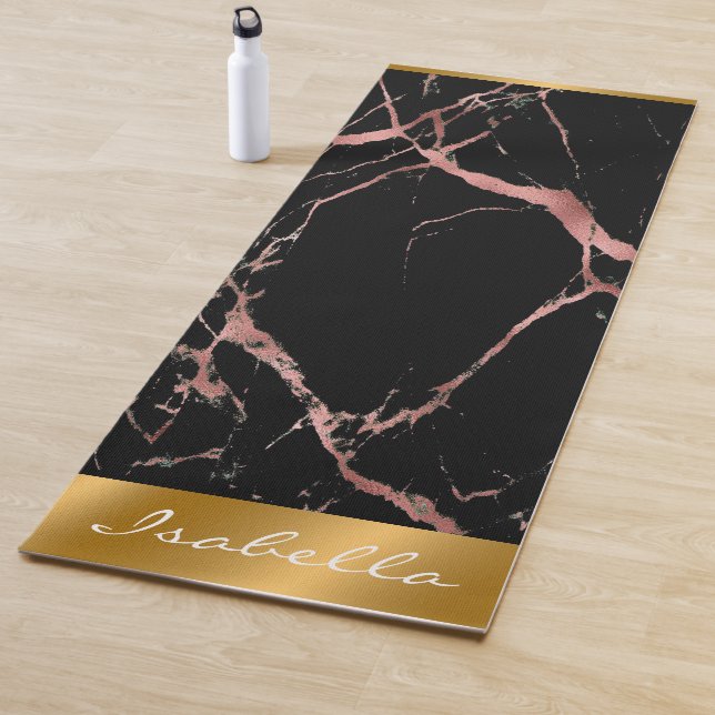 Tapis De Yoga Personnaliser de luxe en marbre noir rose (En situation)