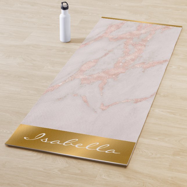 Tapis De Yoga Personnaliser en marbre de Parties scintillant ros (En situation)