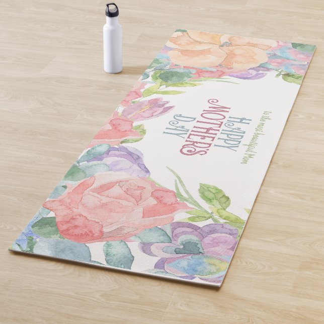 Tapis De Yoga Personnaliser Four Flowers Aquarelle Fête des mère (En situation)