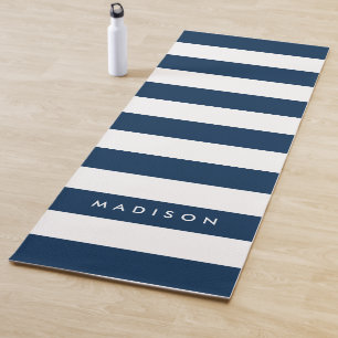 Tapis De Yoga Personnaliser le nom Preppy Navy Bleu & Blancs