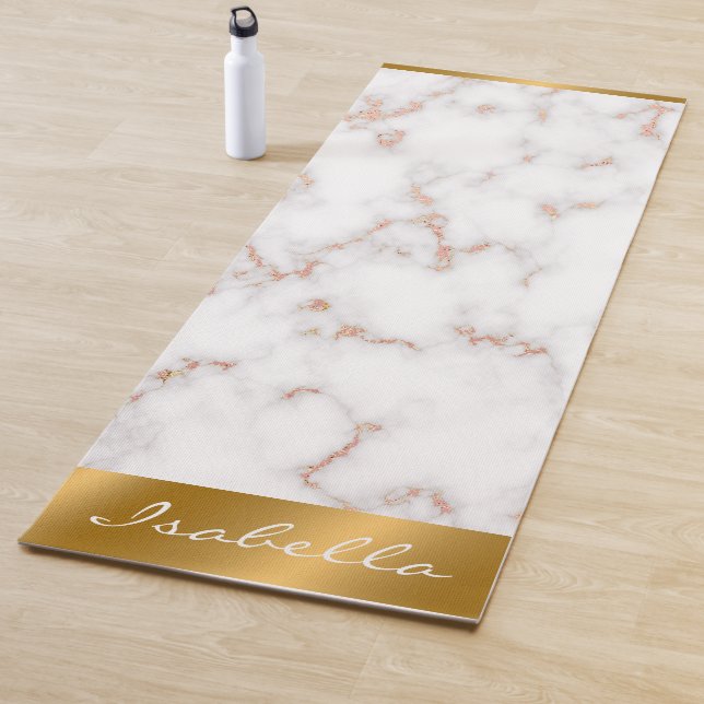 Tapis De Yoga Personnaliser Marbre blanc rose  de luxe Blush Par (En situation)