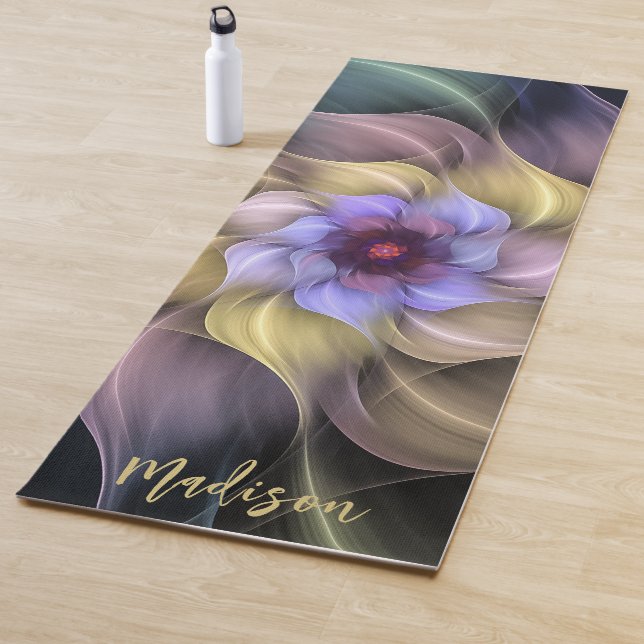 Tapis De Yoga Pétales de Fleur Fractale Psychedelique Moderne  (En situation)